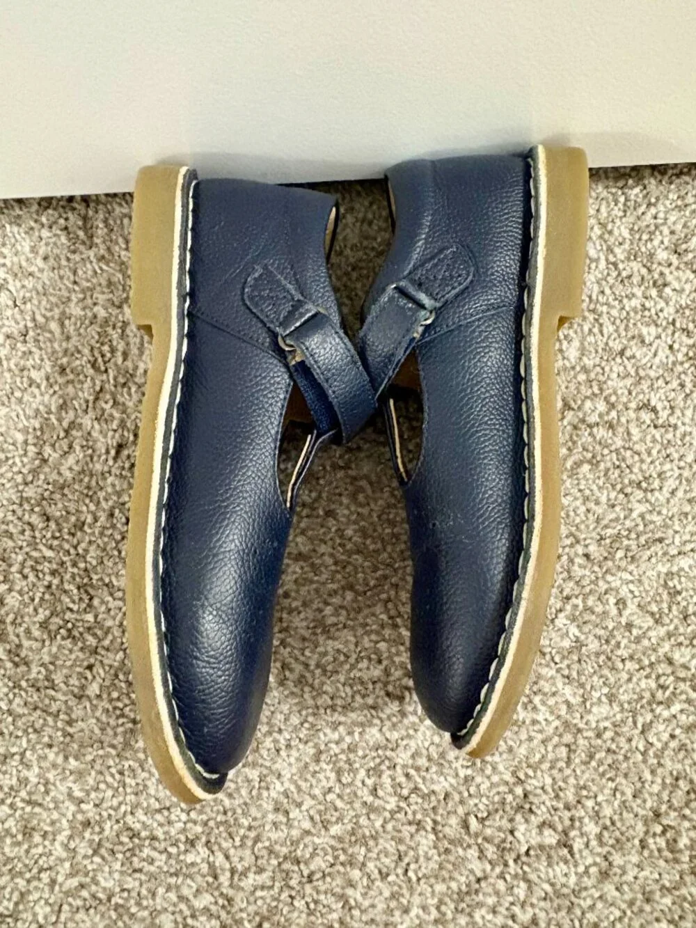 Navy Mini Boden Girls Leather T-Bar Mary Jane Flats Size EU 32 US 13.5 Leather